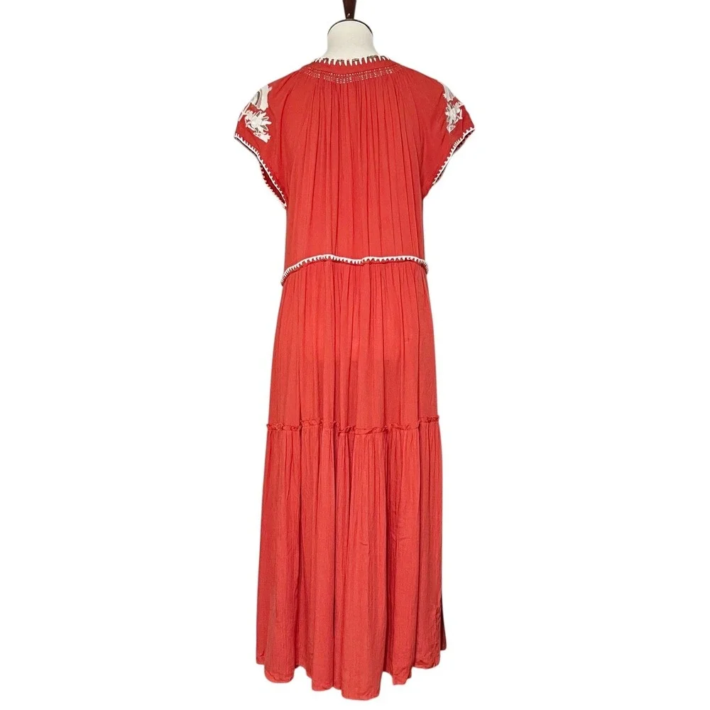 Free People Daisy Fields Maxi Dress Embroidered Tassel Tie Bohemian Boho XS - Picture 5 of 12